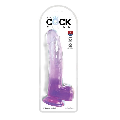 King Cock Clear 9" Consolador con Testículos Morado