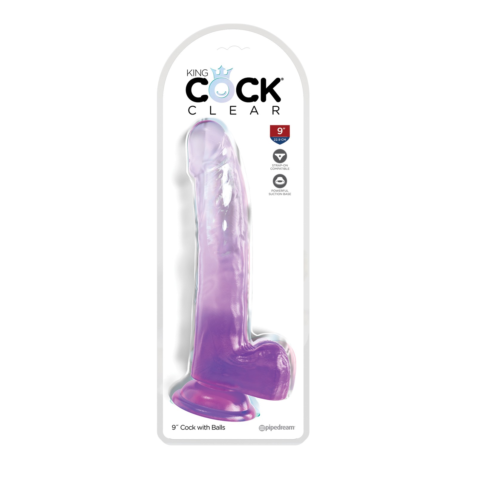 King Cock Clear 9" Cock with Balls Purple