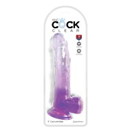 King Cock Clear 9" Consolador con Testículos Morado