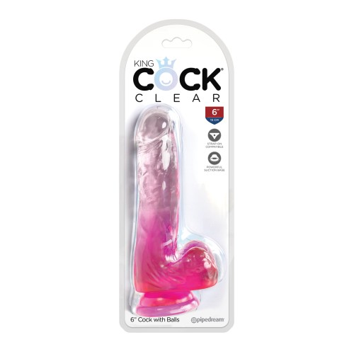 King Cock Clear 6 Inch Cock with Balls Pink