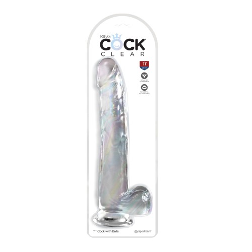 King Cock Clear 11 Inch Cock with Balls - Clear