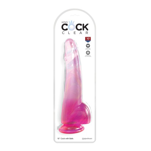 King Cock Clear 10 inch Cock with Balls Pink