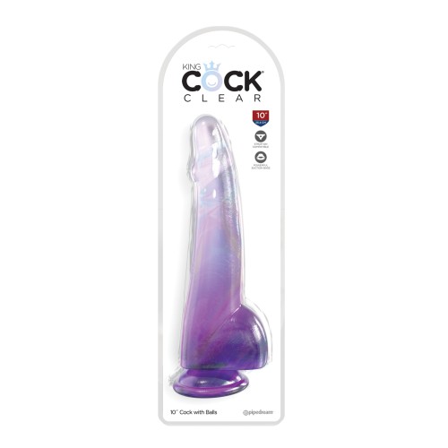 Dildo Transparente King Cock de 10" con Testículos Morado