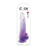 Dildo Transparente King Cock de 10" con Testículos Morado