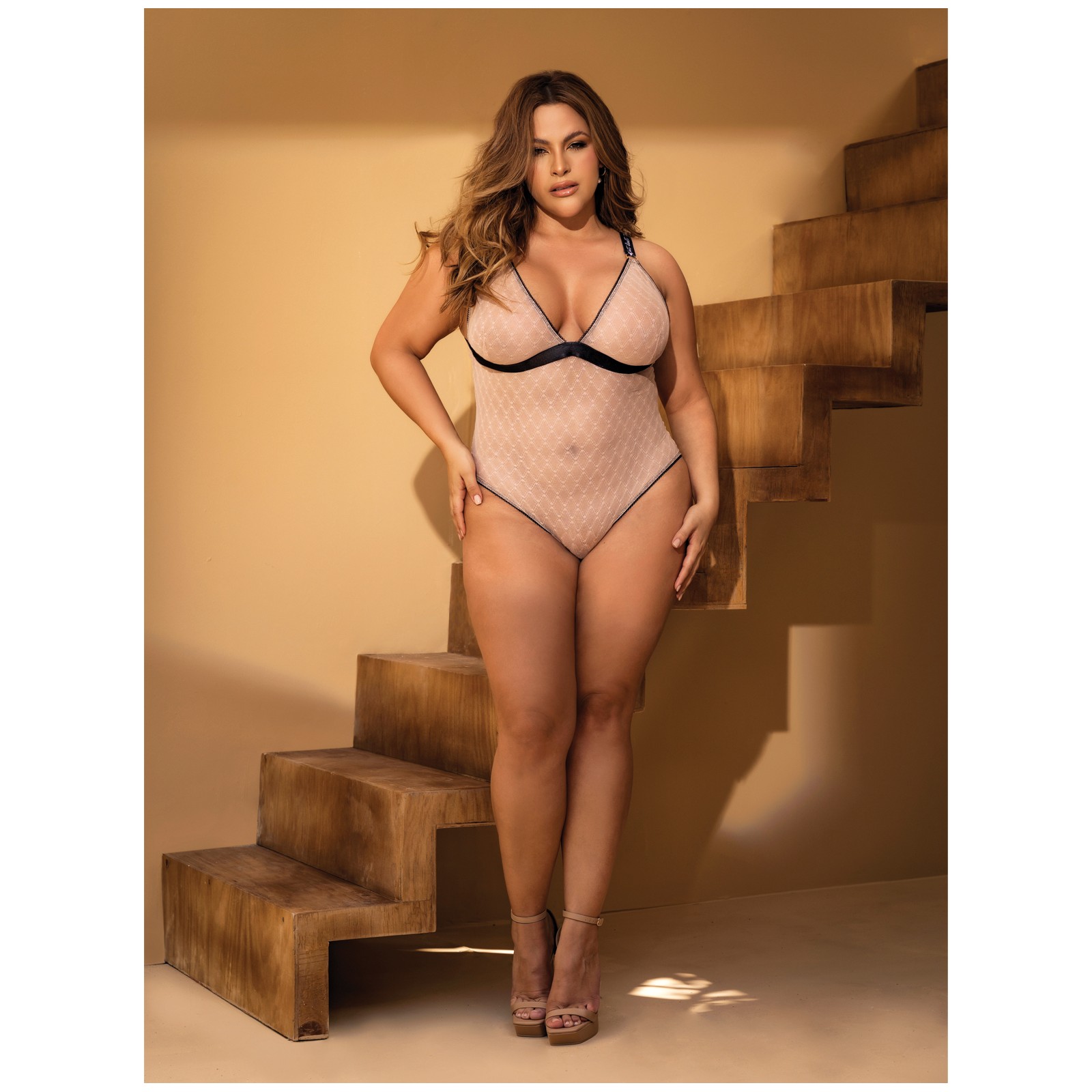 Body de Malla Diamante Nude Negro 3X 4X