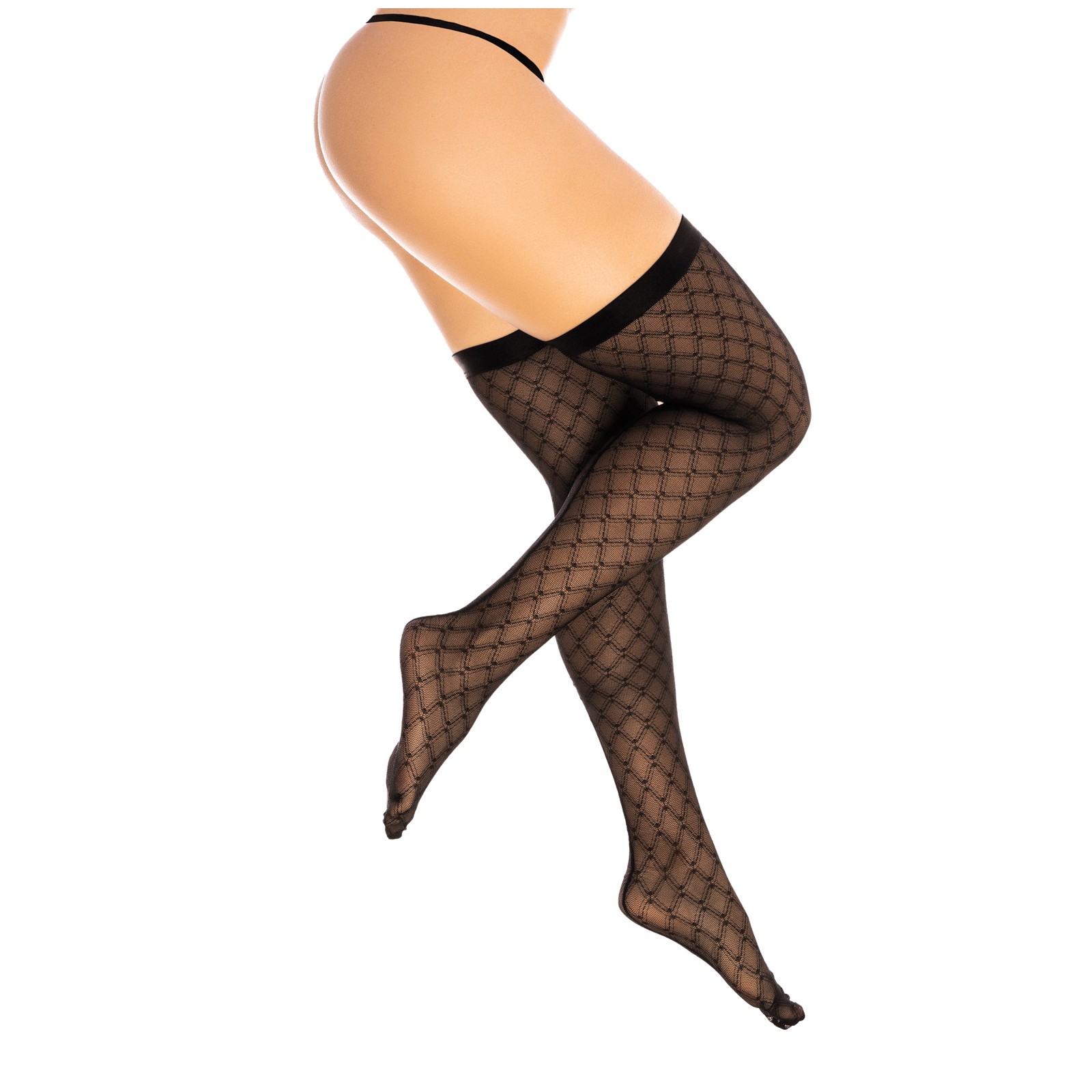 Diamond Mesh Thigh High Black L/XL | Stylish Hosiery