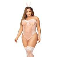 Sexy Bunny Underwire Bodysuit with Lace Up Details Pink 1X/2X