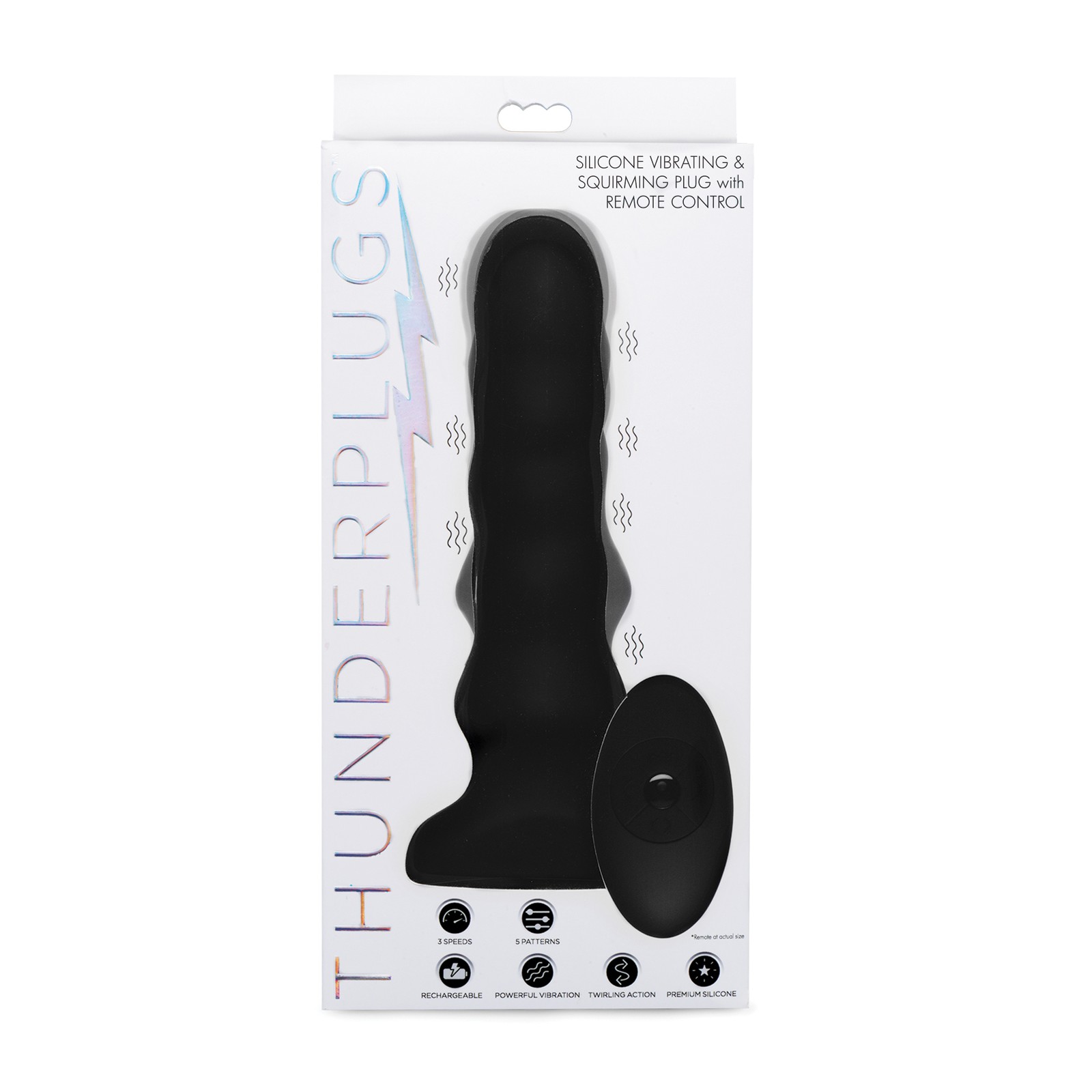 ThunderPlugs Silicone Vibrating and Squirming Plug with Remote Black