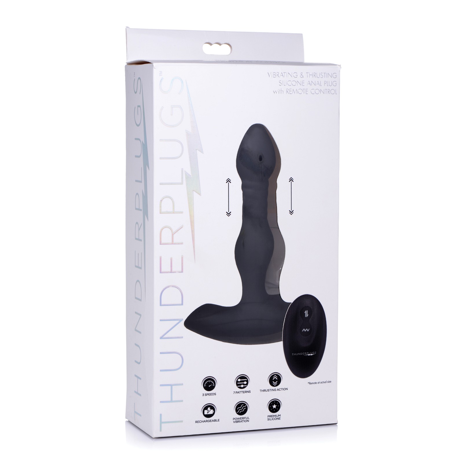 ThunderPlugs Vibrating & Thrusting Plug with Remote - Black