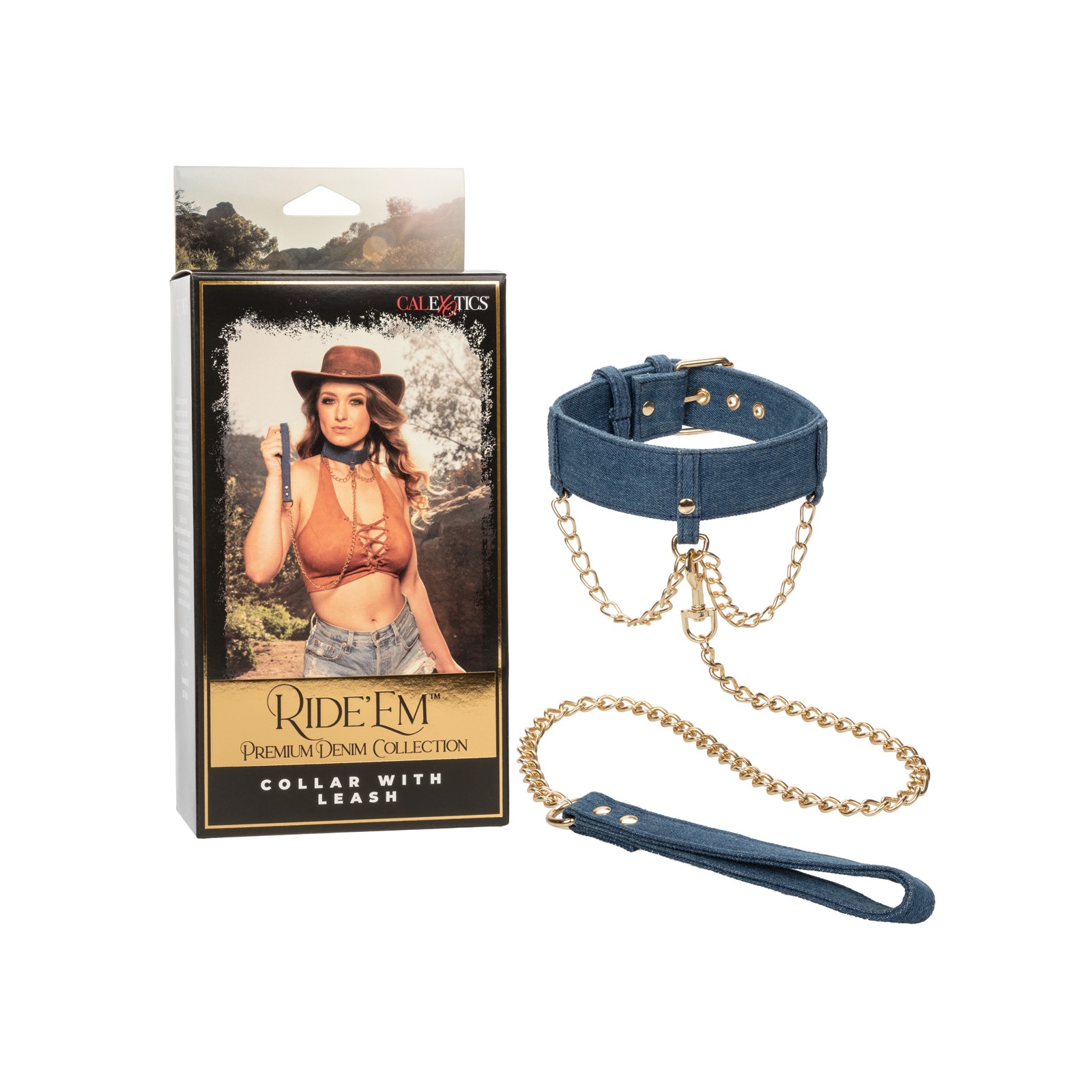 Ride 'Em Premium Denim Collar with Leash