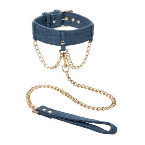 Ride 'Em Premium Denim Collar with Leash