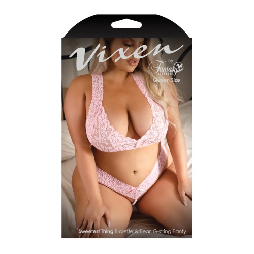 Conjunto Bralette de Encaje y Tanga Rosa Claro Vixen