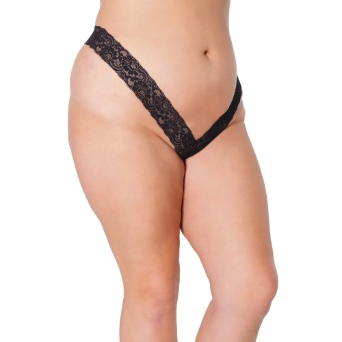 Holiday Scallop Stretch Lace High Leg Thong Black