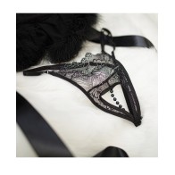 Panty Crotchless de Encaje Metálico Negro Plata