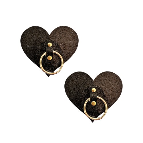 Neva Nude Glitter Hoop Heart Pasties Black