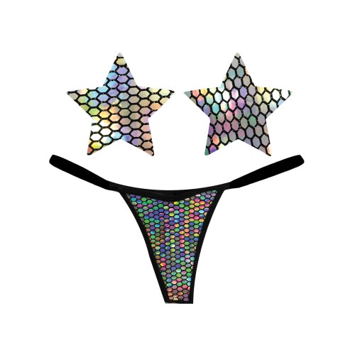 Conjunto G-String y Pasties Holográficos Neva Nude Naughty Knix