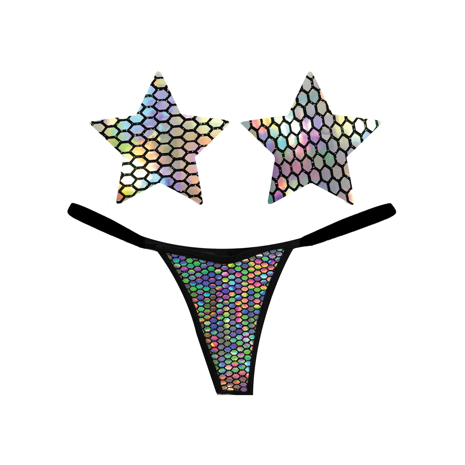 Conjunto G-String y Pasties Holográficos Neva Nude Naughty Knix