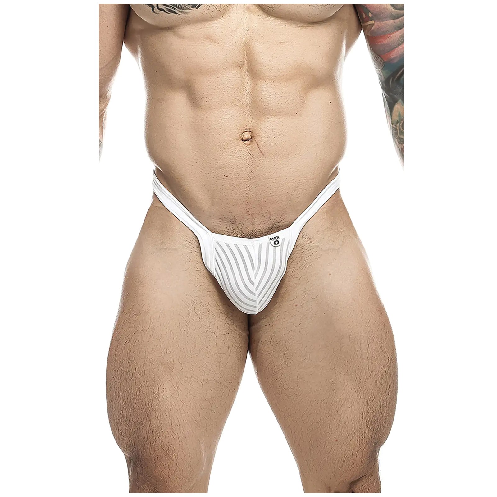 Male Basics Y Buns Thong White Sheer