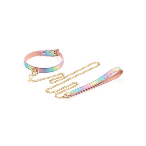 Hello Sexy Hot Bitch Collar and Leash Iridescent Rainbow