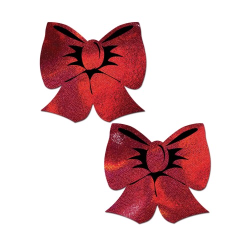 Pastease Holographic Bow Breast Covers Red