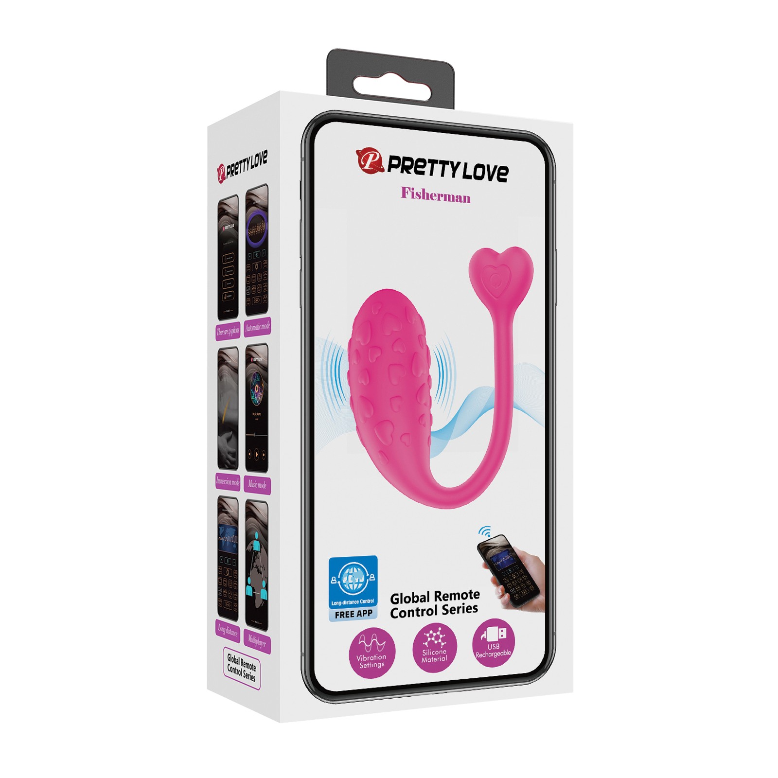 Pretty Love Fisherman App-Controlled Vibrating Egg - Hot Pink