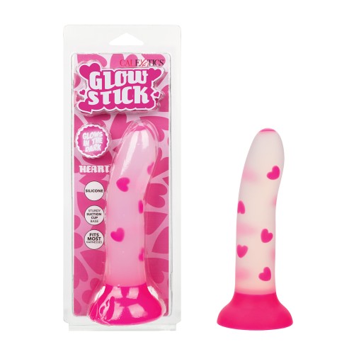 Dildo Glow Stick Heart con Ventosa que Brilla en la Oscuridad - Rosa