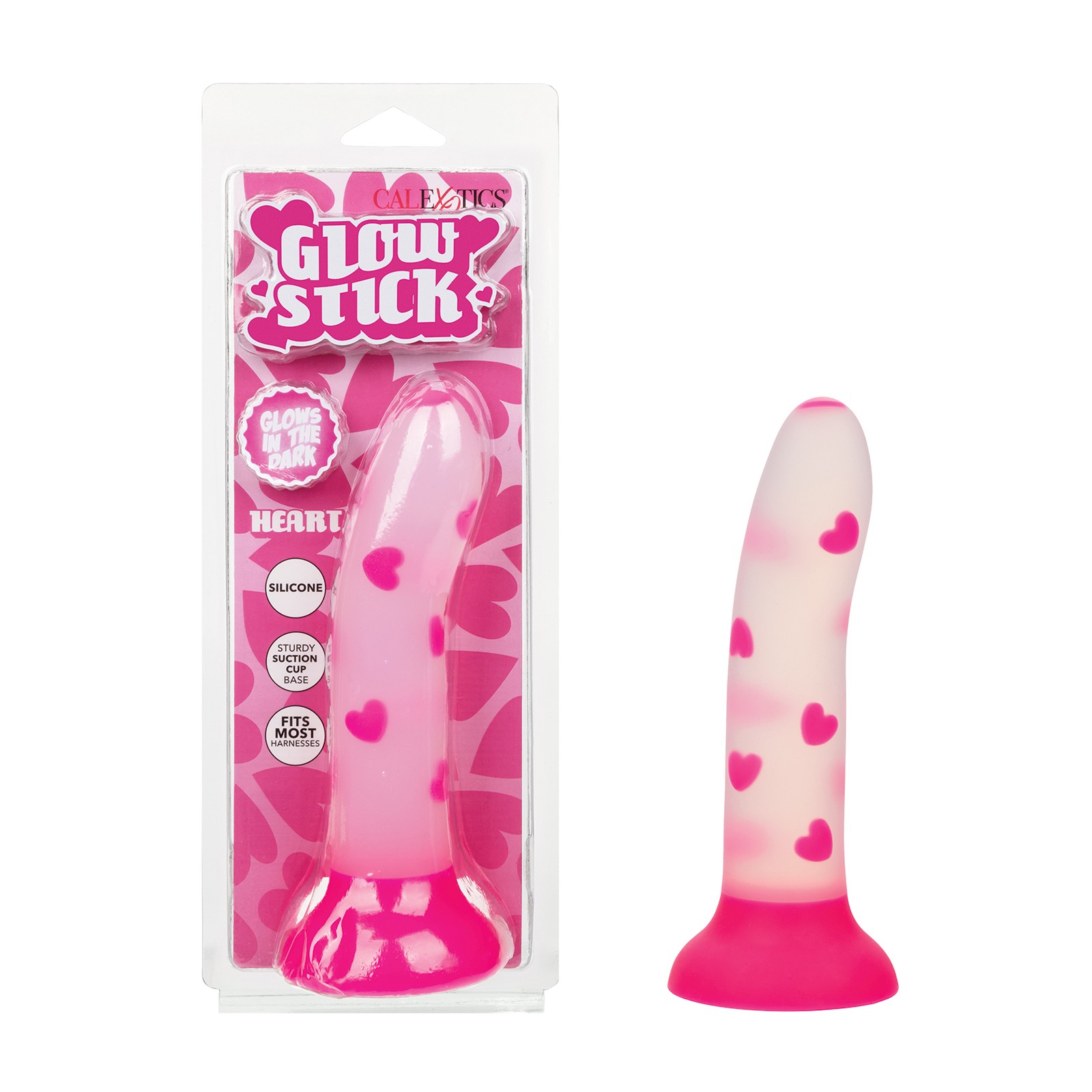 Dildo Glow Stick Heart con Ventosa que Brilla en la Oscuridad - Rosa