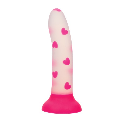 Dildo Glow Stick Heart con Ventosa que Brilla en la Oscuridad - Rosa