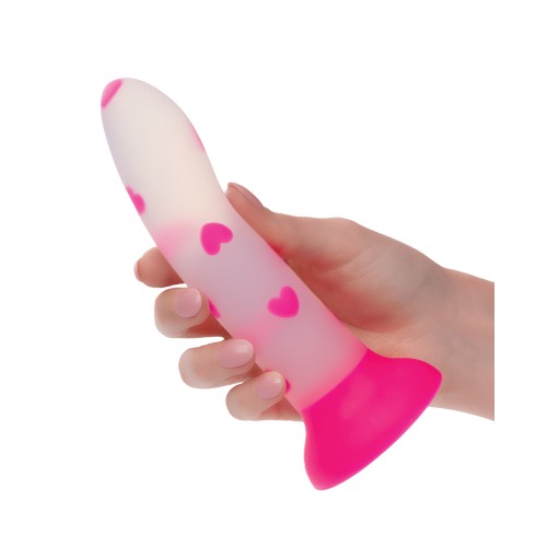 Dildo Glow Stick Heart con Ventosa que Brilla en la Oscuridad - Rosa