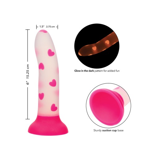 Dildo Glow Stick Heart con Ventosa que Brilla en la Oscuridad - Rosa