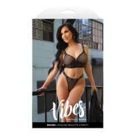 Vibes Baddie Glitter Mesh Bralette Thong Black L/XL