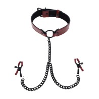 Saffron Collar with Chain Nipple Clamps