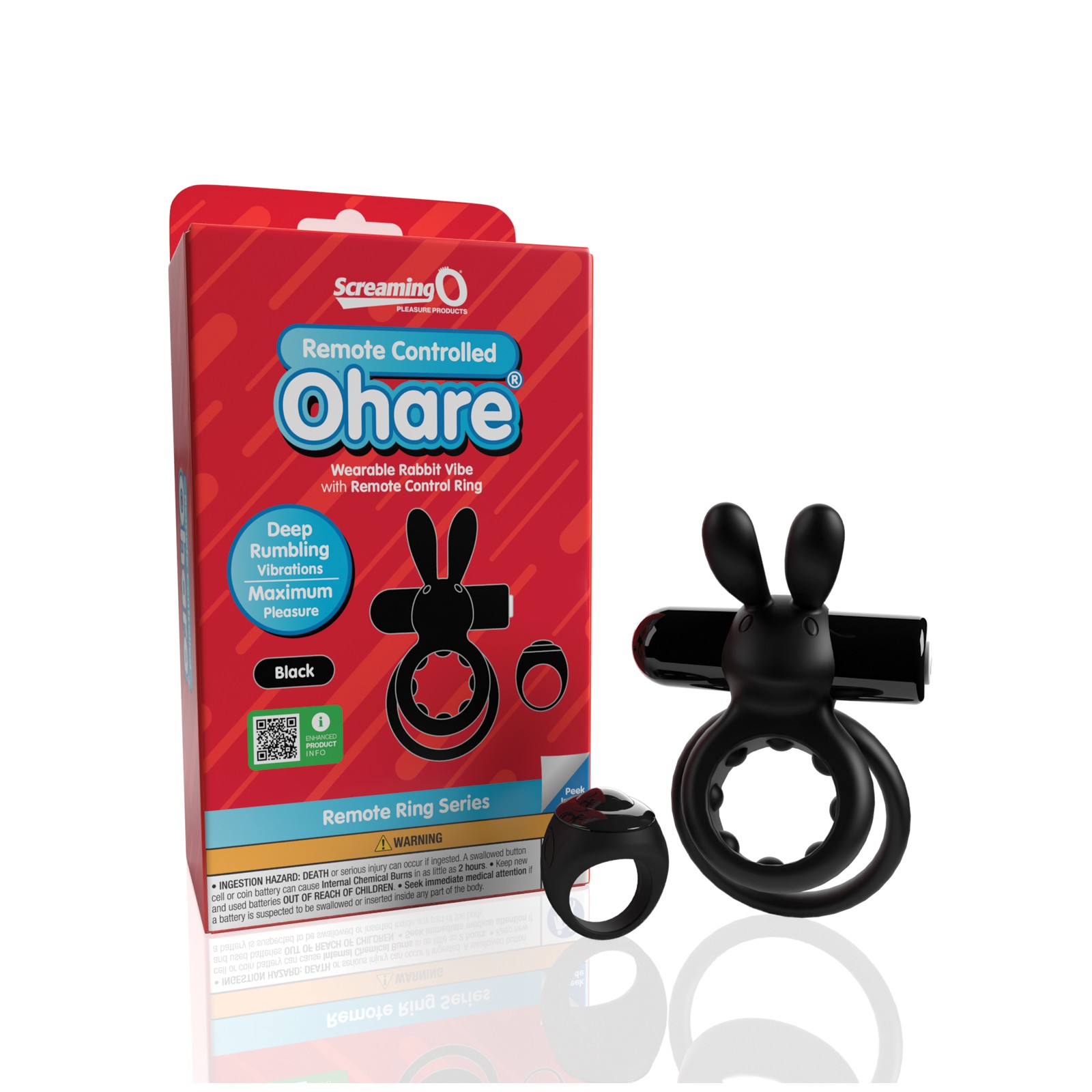 Screaming O Ohare Remote Controlled Vibrating Ring Black - Shared Pleasure