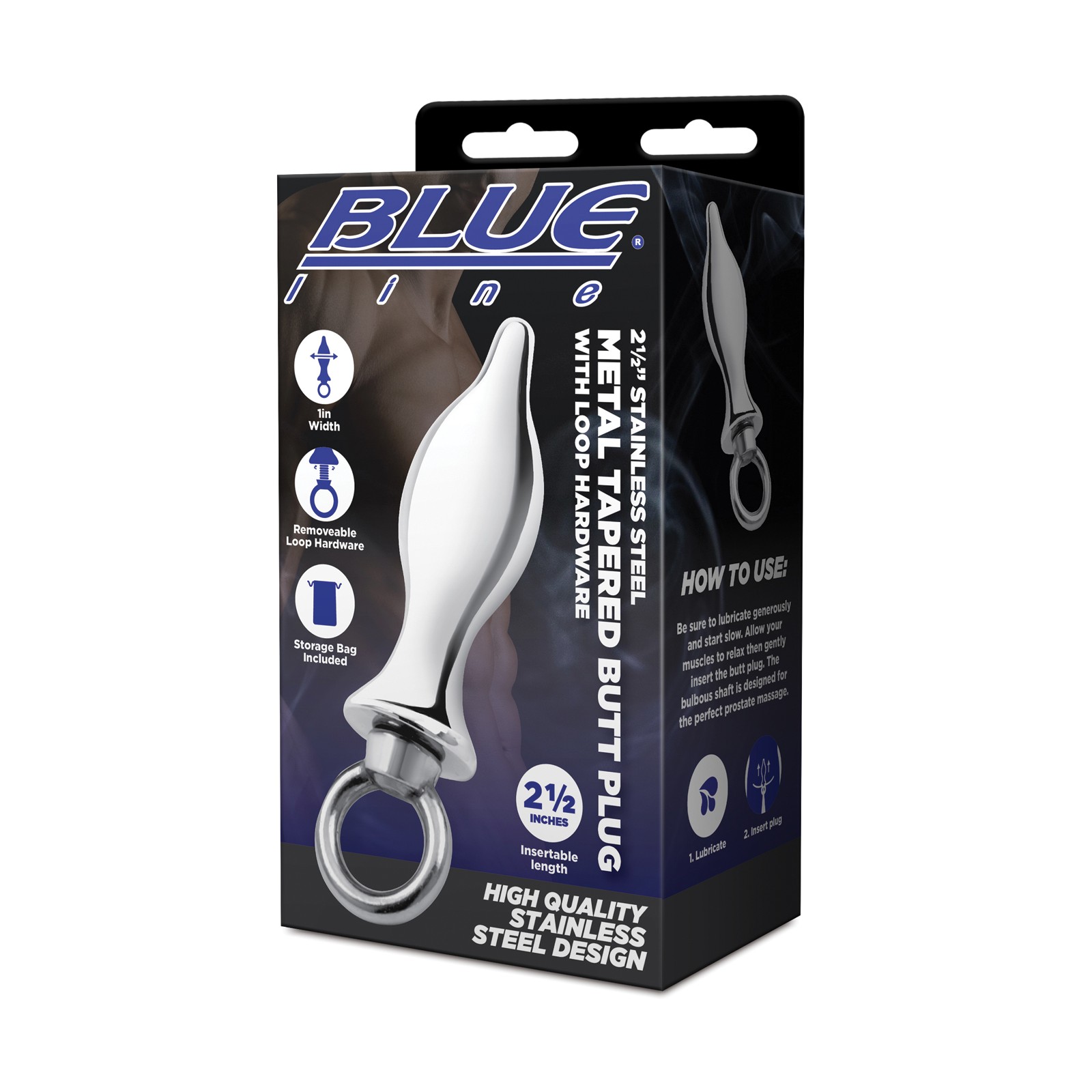 Blue Line 2.5 Inch Stainless Steel Tapered Butt Plug