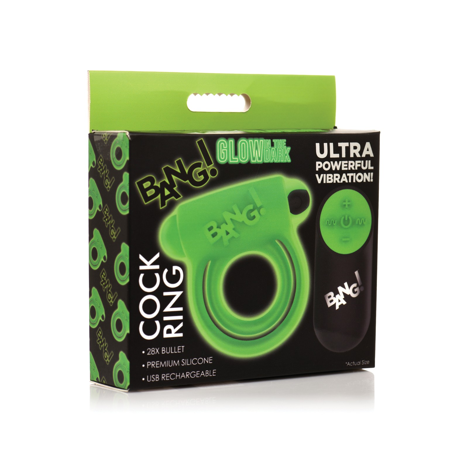 Bang Anillo Cock Control Remoto Brilla en la Oscuridad 28X