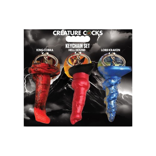 Colorful Creature Cocks Key Chain Set - 3 Pieces