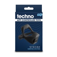 Techno Strobe App Controlled Vibrating Cock Ring - Black