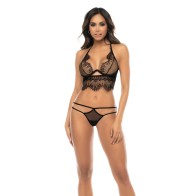 Lace Long Line Bra with Skirt and Thong - Black S/M