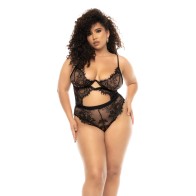 Floral Lace Mesh Underwire Teddy Black 1X2X