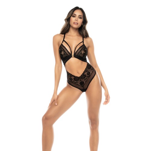 Lace Mesh Teddy with Clasp and Lace Up Back