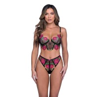 Conjunto Peony Paradise Bralette con Aros y G-String Negro