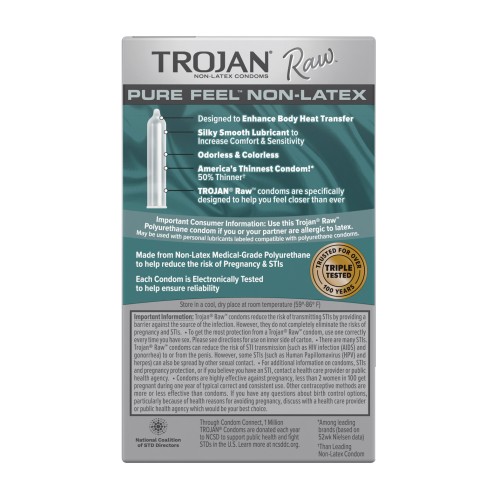 Condones Trojan Raw Pure Feel Sin Látex Paquete de 10