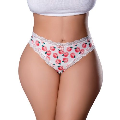 Sweet Treats Crotchless Thong with Peach Lube - White QN