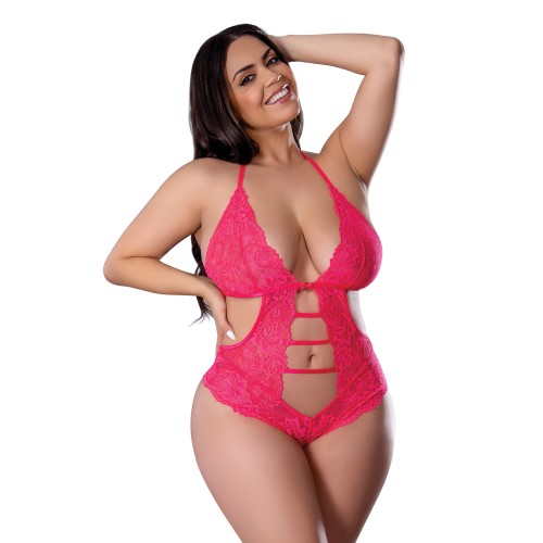 Get It Girl Lace Halter Teddy with Snap Crotch