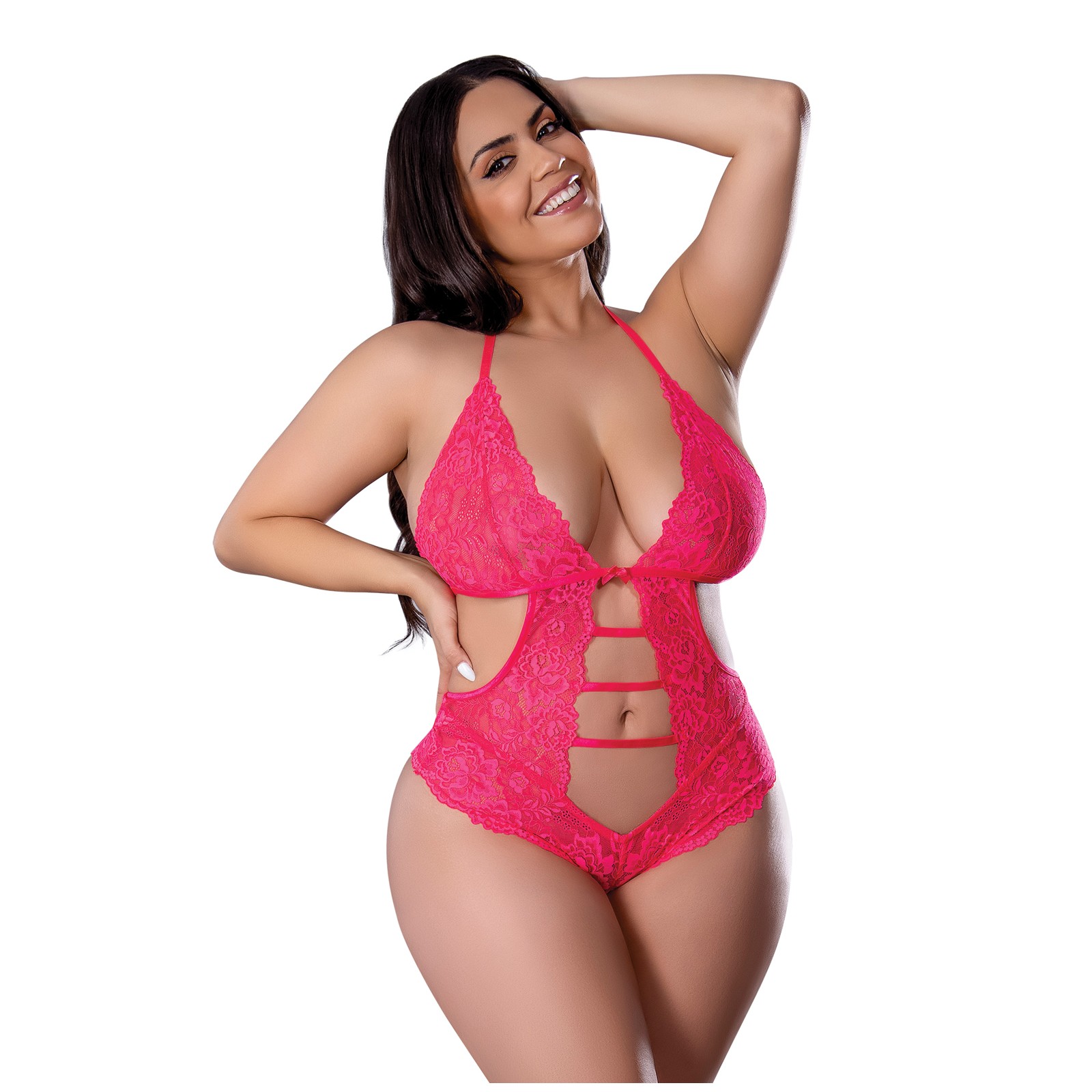 Get It Girl Lace Halter Teddy with Snap Crotch