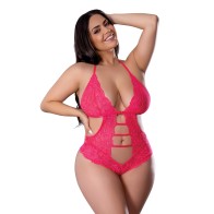 Get It Girl Lace Halter Teddy with Snap Crotch