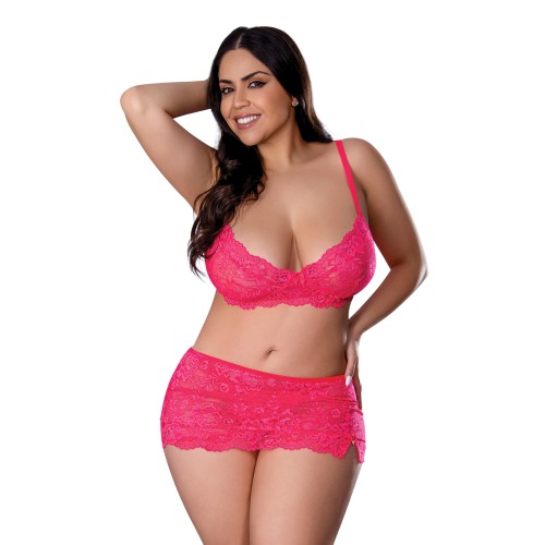 Conjunto de sujetador de encaje Get It Girl - Rosa Talla Reina