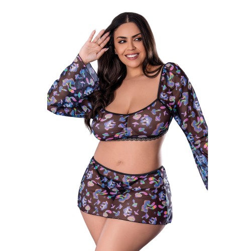 Conjunto Hazy Dayz Top Falda Tanga Negro QN