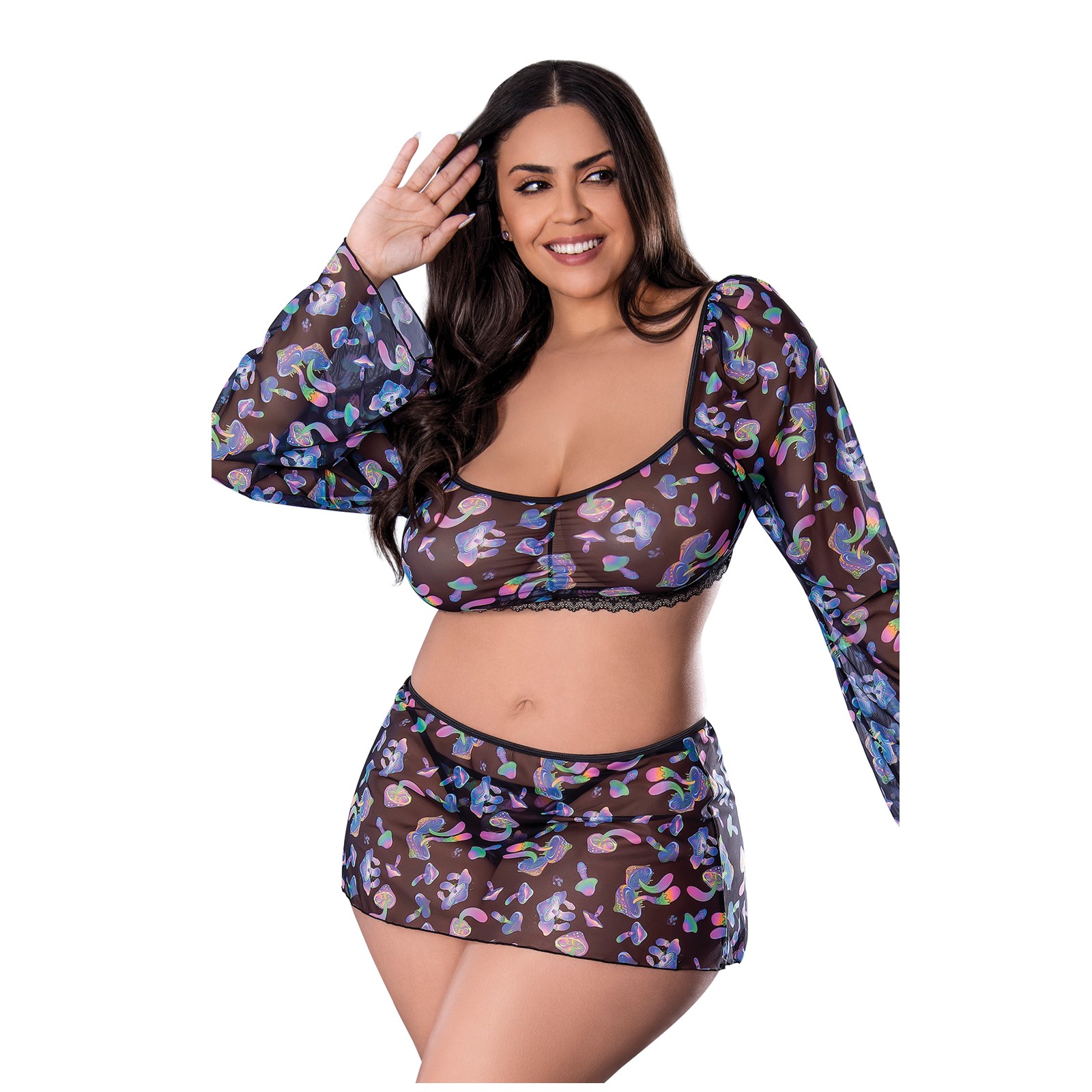 Conjunto Hazy Dayz Top Falda Tanga Negro QN