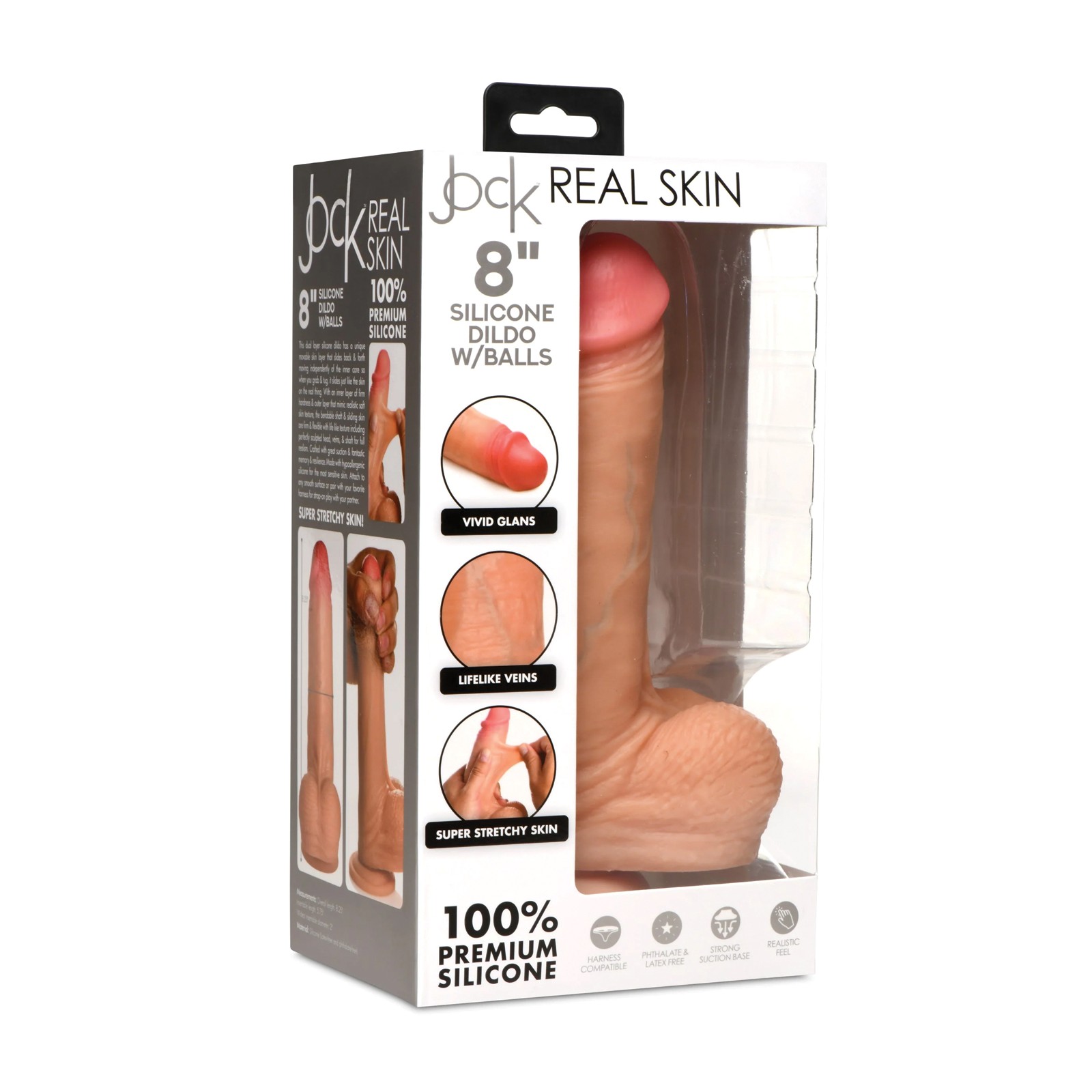 Curve Toys Jock Real Skin Silicone 8 Inch Dildo with Balls